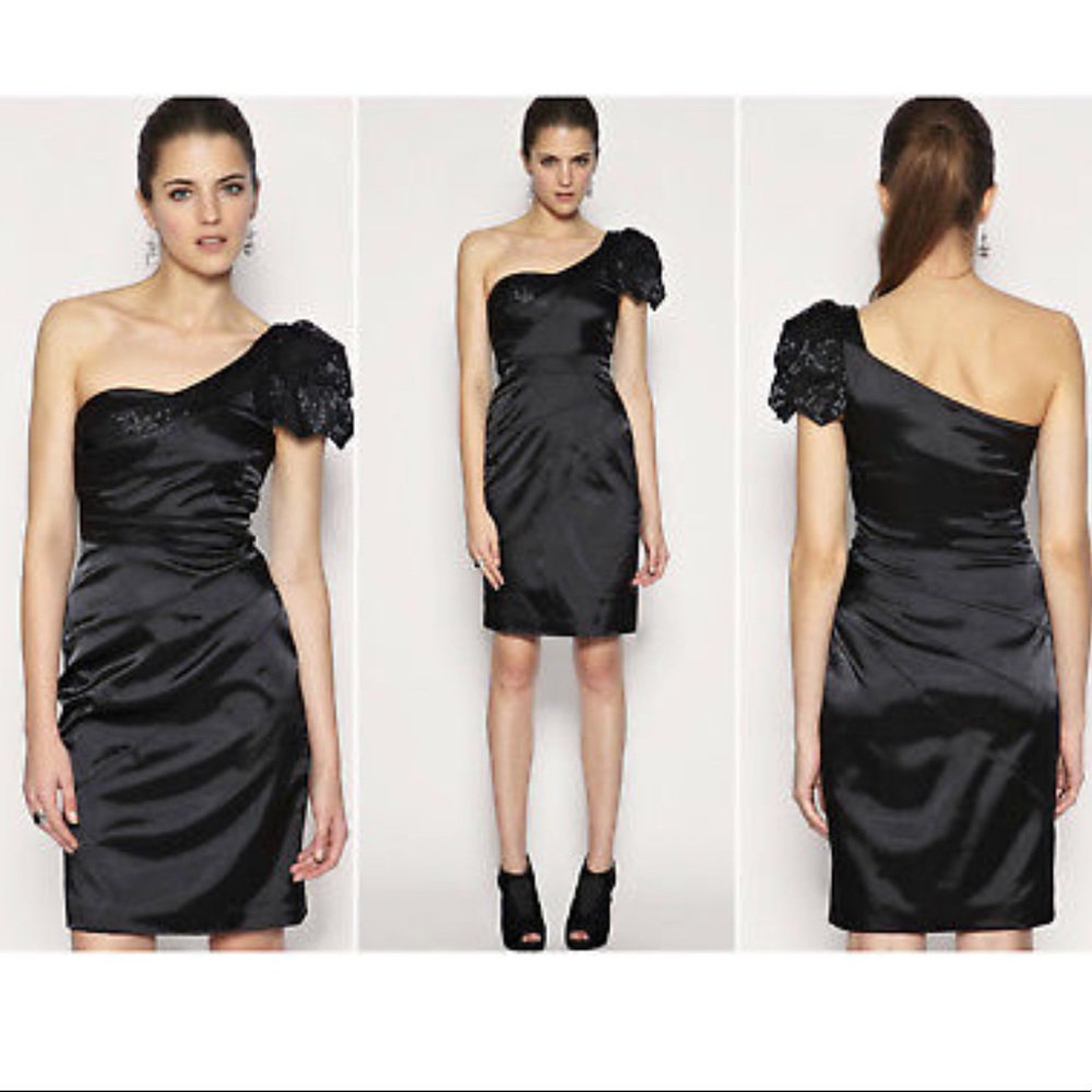 Karen Millen satin one-shoulder dress with beading